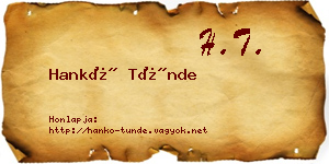 Hankó Tünde névjegykártya